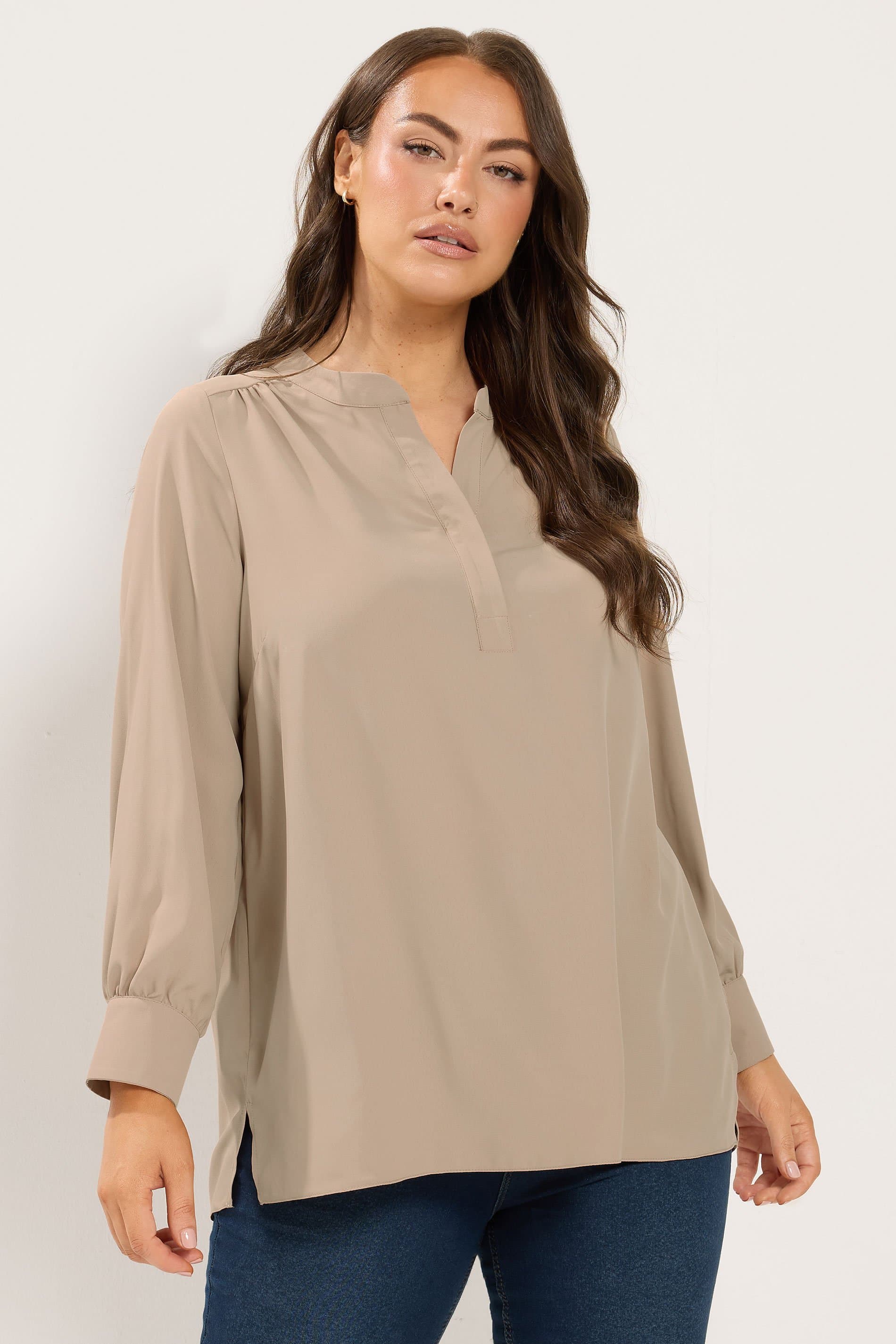 Yours Plus Size Natural Brown Half Placket Blouse