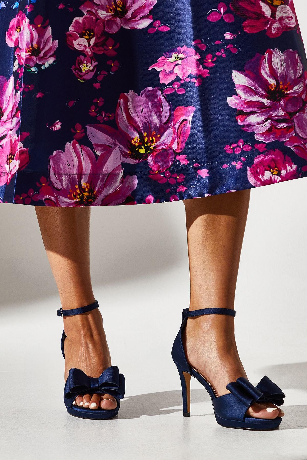 Coast Coast Women's Tala Satin Structured Bow High Heel Platform Sandals in Navy - 2