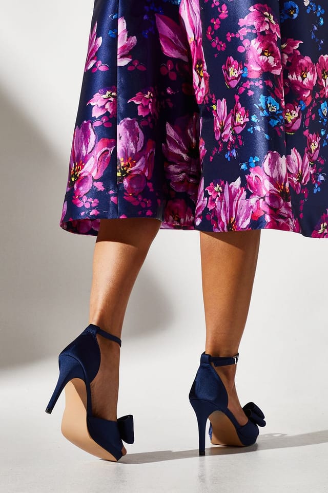Coast Coast Women's Tala Satin Structured Bow High Heel Platform Sandals in Navy - 2