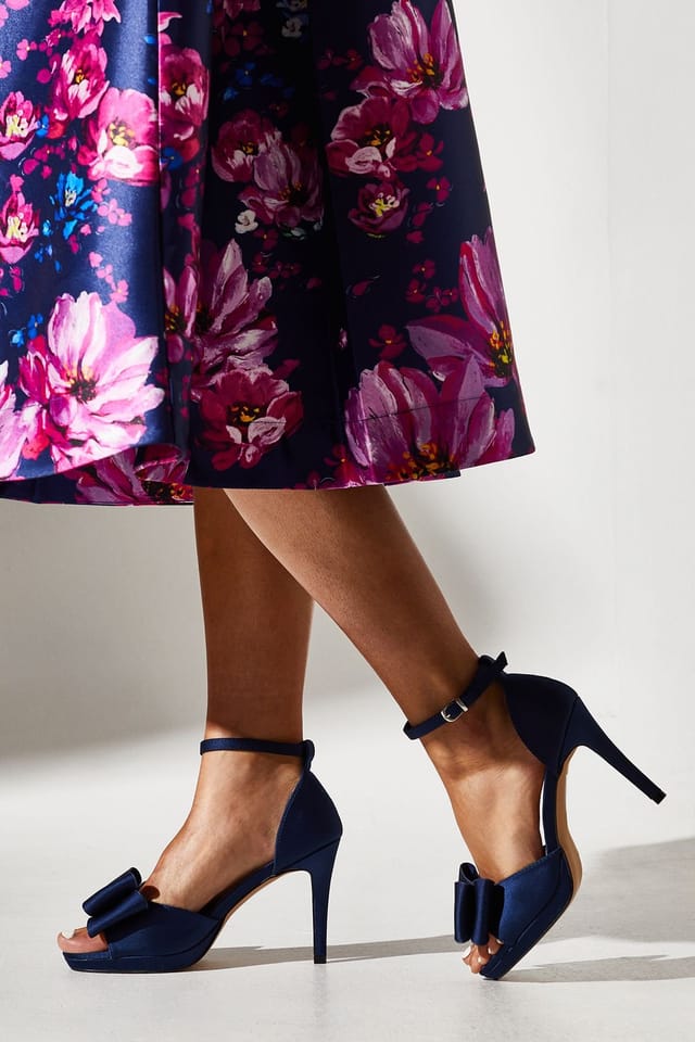 Coast Coast Women's Tala Satin Structured Bow High Heel Platform Sandals in Navy - 3