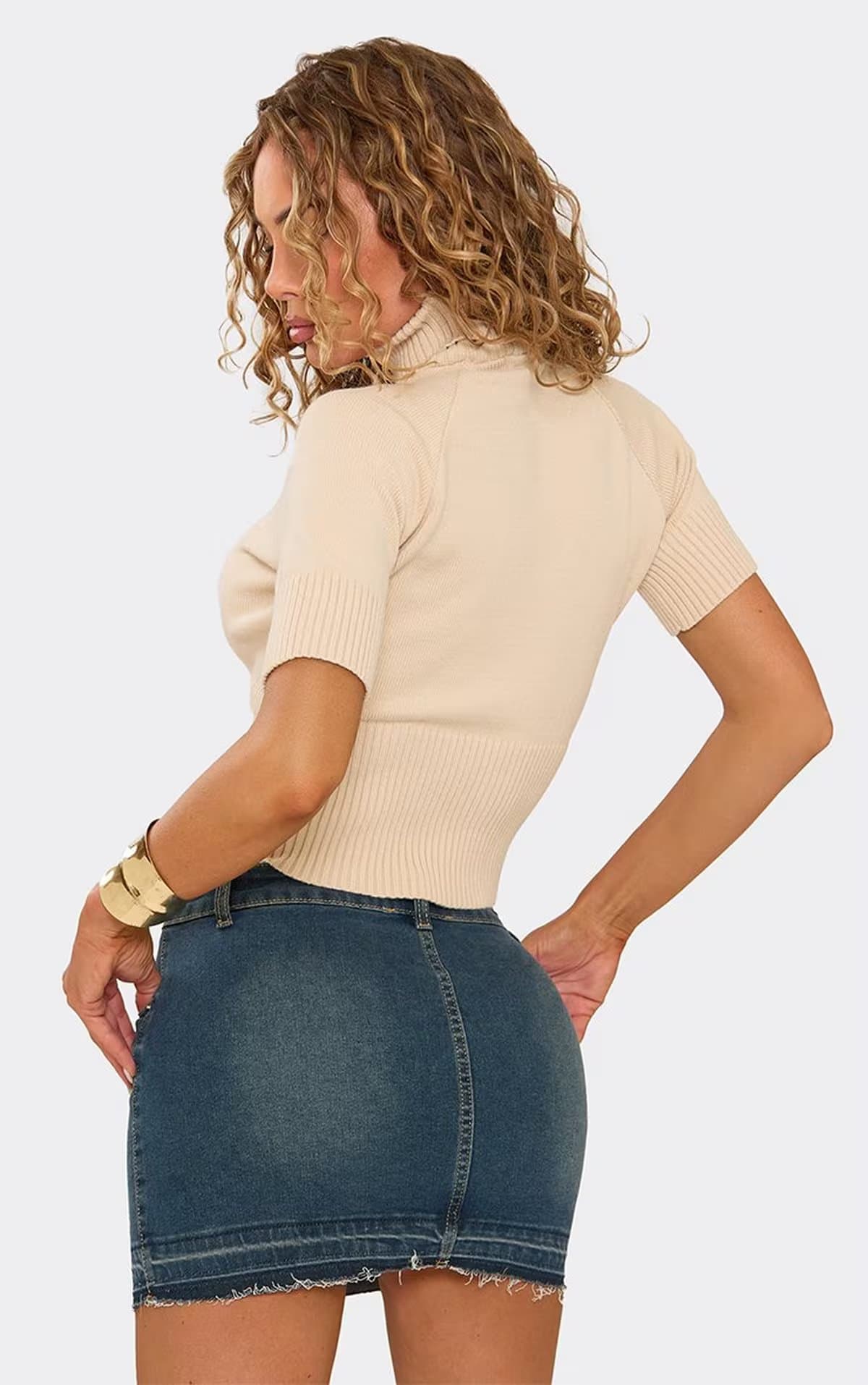 EGO Low Rise Distressed Hem Detail Mini Skirt In Blue Denim, Women's Size UK 6
