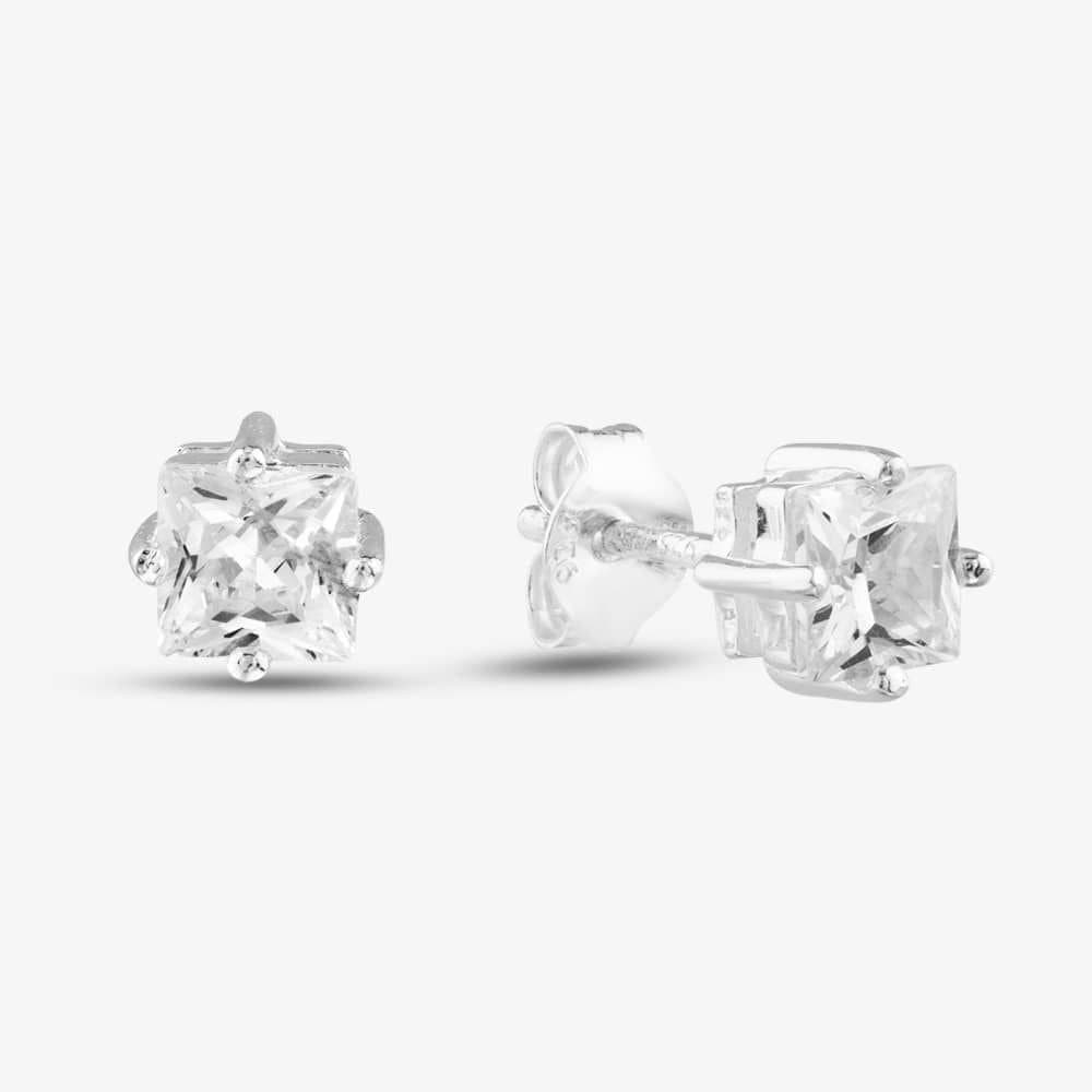 T.H.Baker T.H.Baker Women's Silver 5mm Square Cubic Zirconia Stud Earrings 8-58-3319