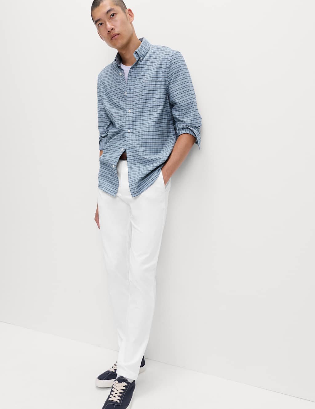 Marks & Spencer M&S Slim Fit Cotton Rich Stretch Chinos White - 1