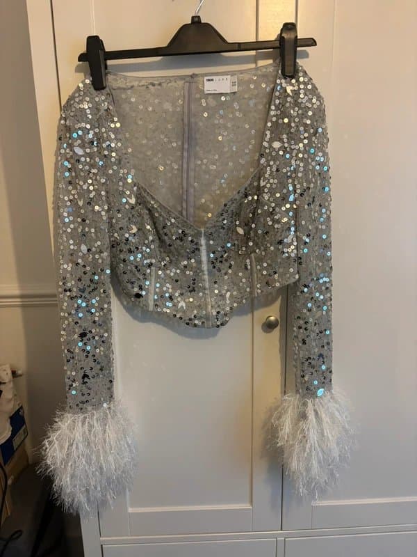 ASOS ASOS Luxe Silver Sequin Top – Size 14