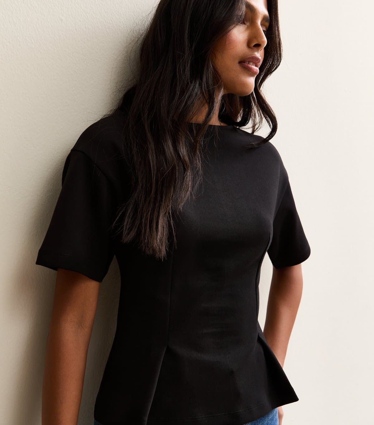 New Look Women's Black Stretch Jersey Ponte Fitted T-Shirt New Look