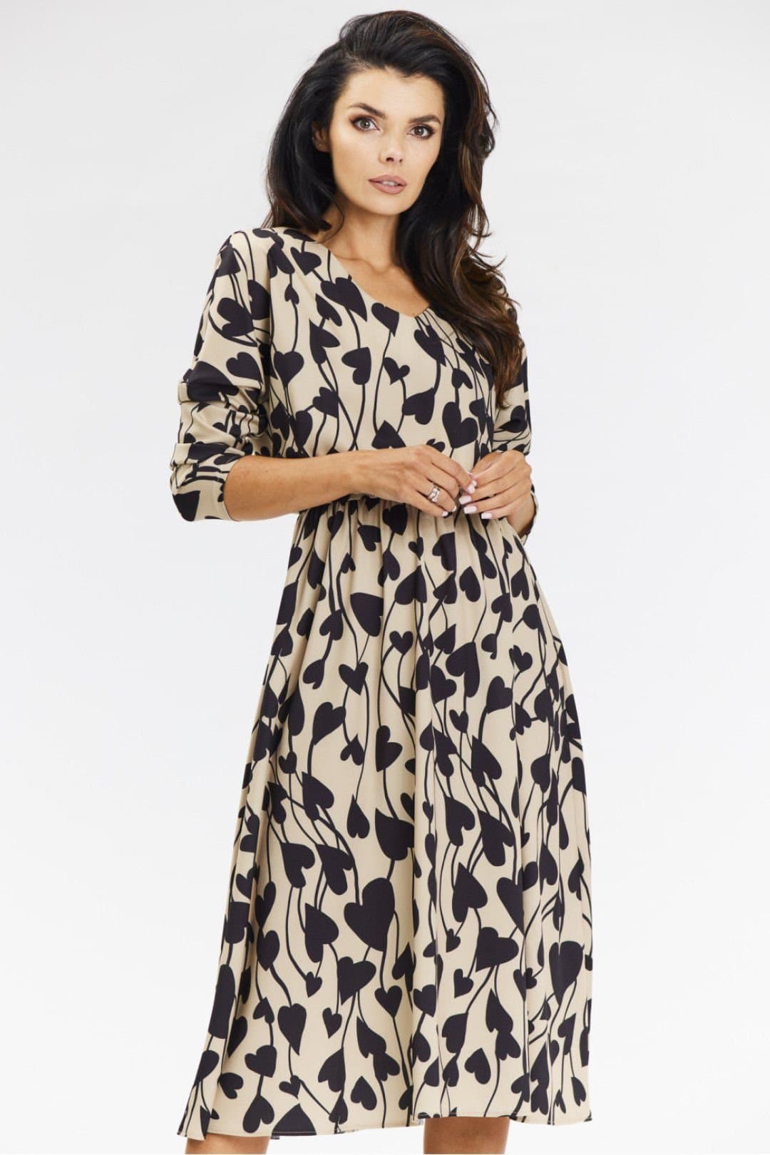 Love Lace Love Lace Women's Beige Black Heart Airy Kimono Midi Dress