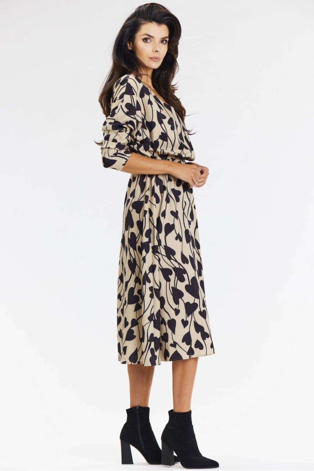 Love Lace Love Lace Women's Beige Black Heart Airy Kimono Midi Dress - 4