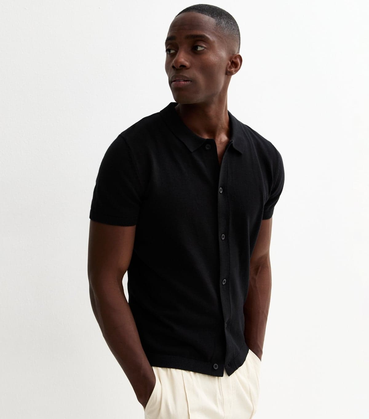 New Look New Look Black Regular Button-Through Polo Shirt