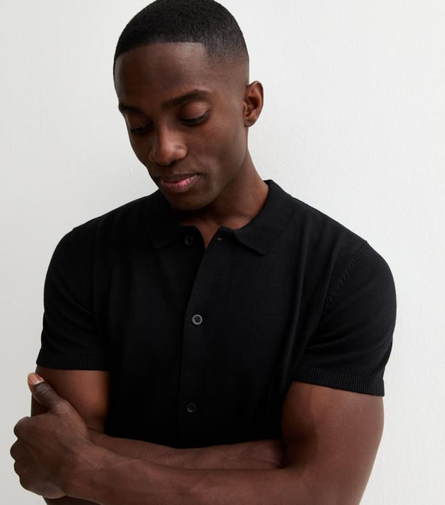 New Look Men's Black Regular Button Through Polo Top New Look - 2