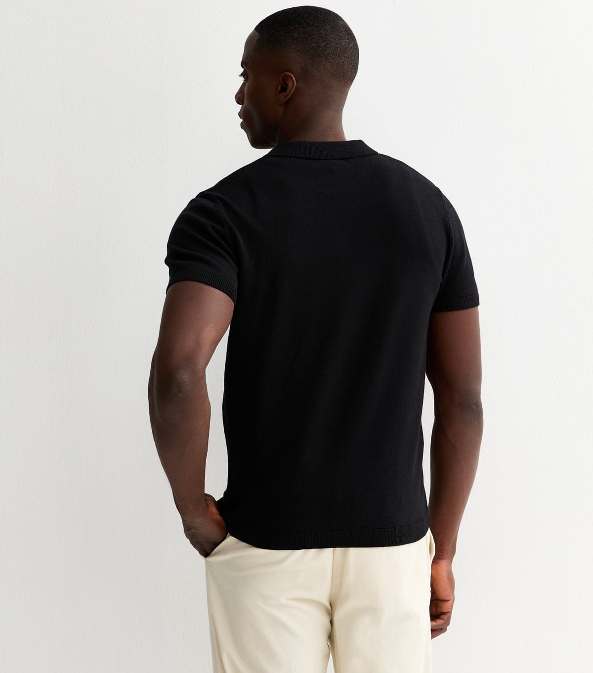 New Look Men's Black Regular Button Through Polo Top New Look - 4