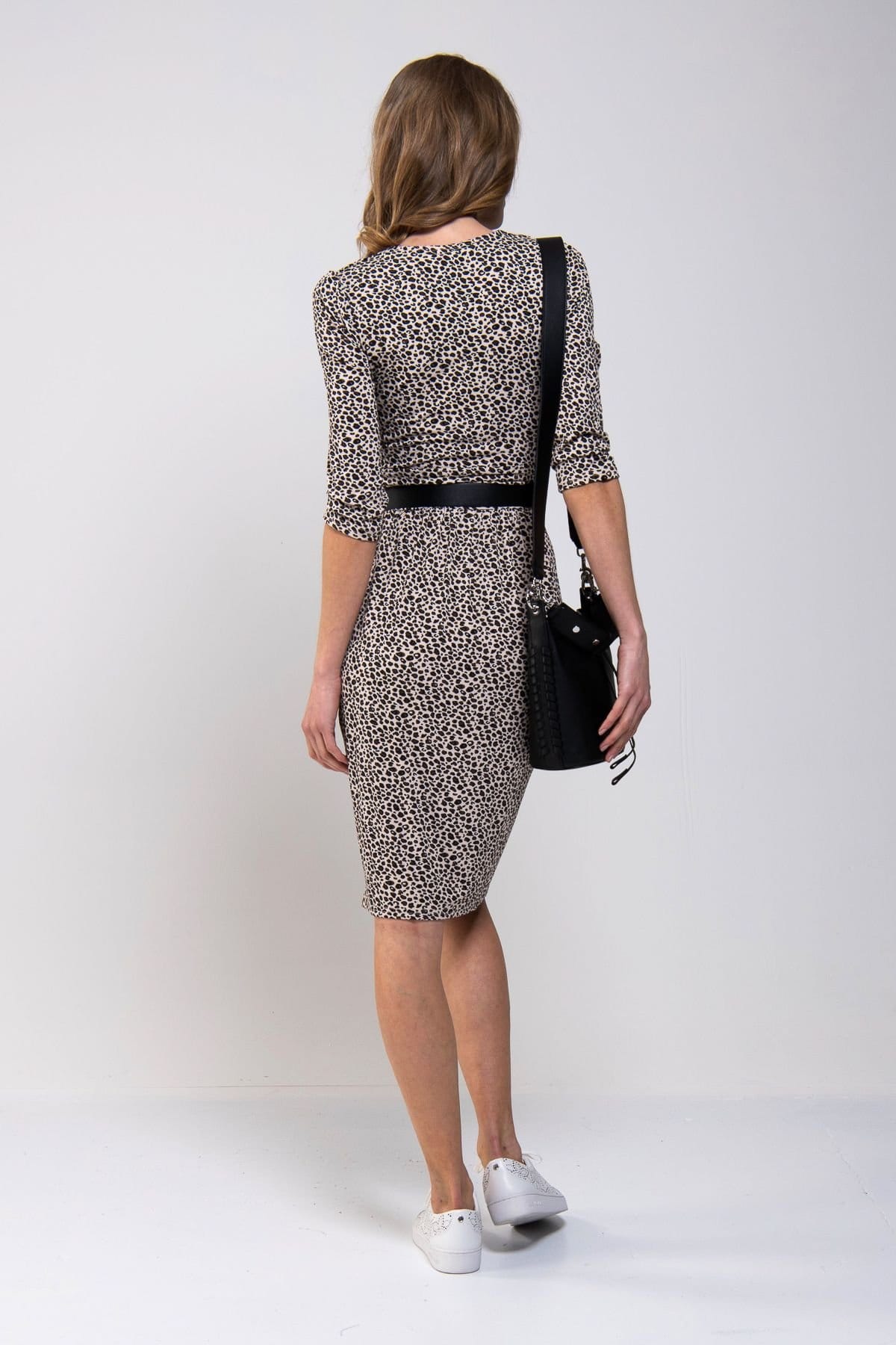 Jolie Moi Jolie Moi Women's Wrap Front Shift Jersey Dress in Beige - 4