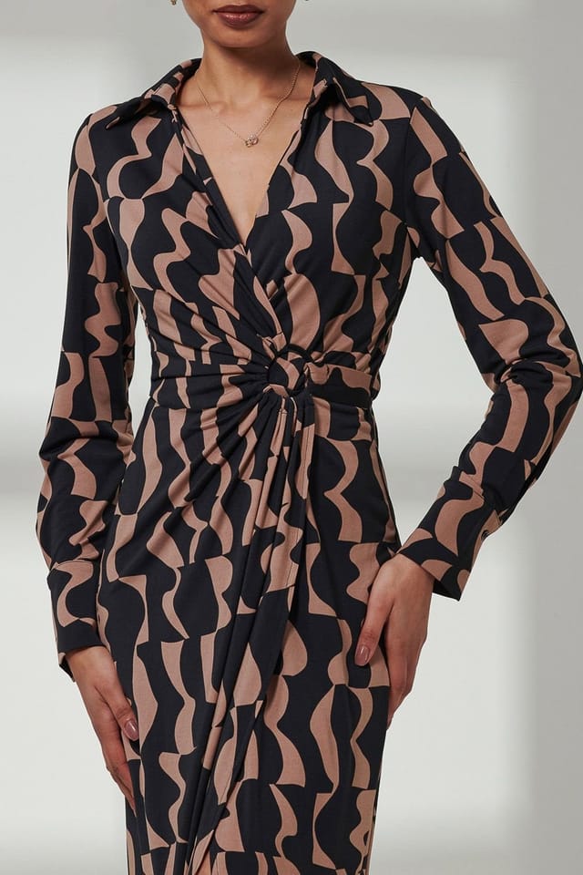 Jolie Moi Jolie Moi Women's Becca Long Sleeve Jersey Shirt Dress in Brown - 3