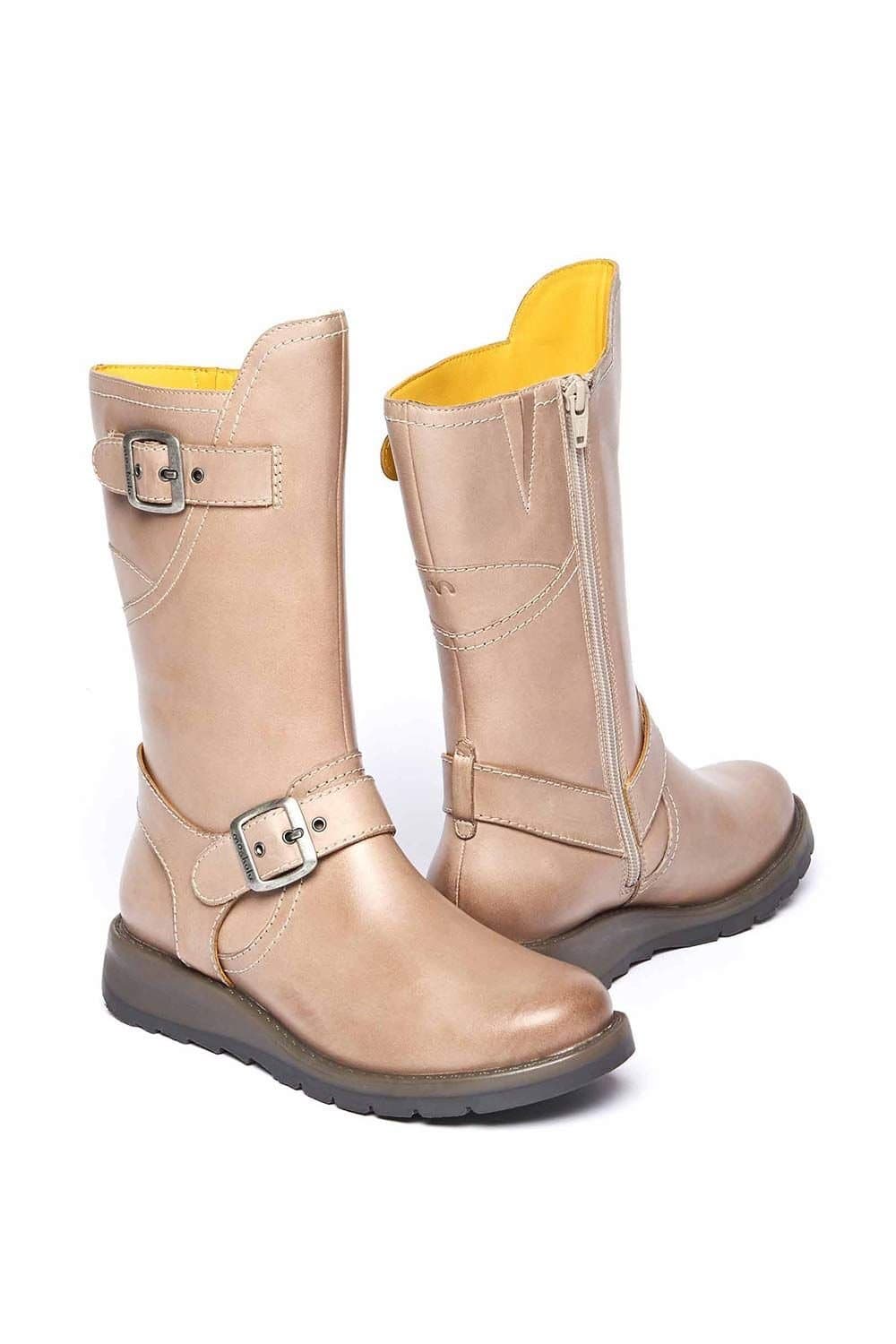 Moshulu Moshulu Women's Light Beige Leather Wedge Boots