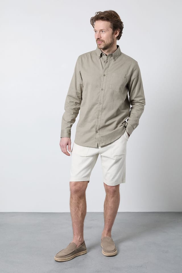 Maine Maine Men's Khaki Long Sleeve Linen Blend Shirt - 2
