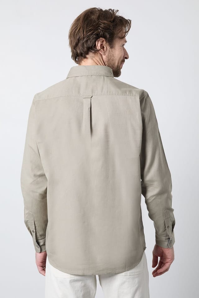 Maine Maine Men's Khaki Long Sleeve Linen Blend Shirt - 3