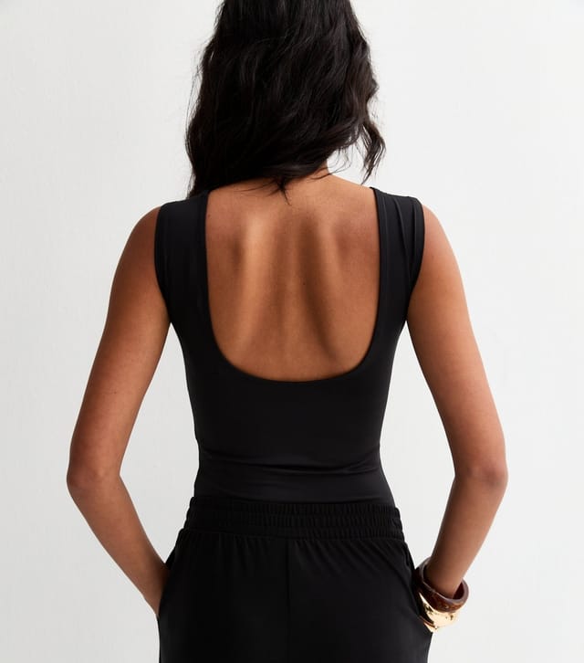 New Look Women's Black Slinky Jersey Scoop Back Sleeveless Body New Look - 2