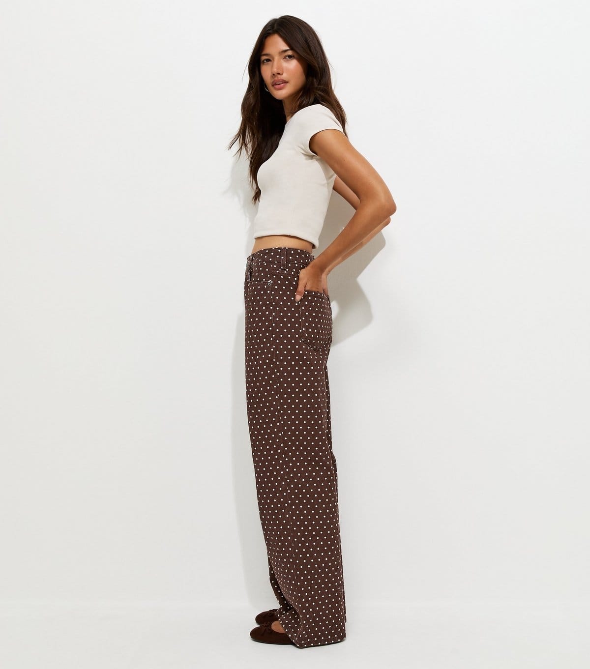 Women's Brown Denim Polka Dot Wide Leg Jeans New Look