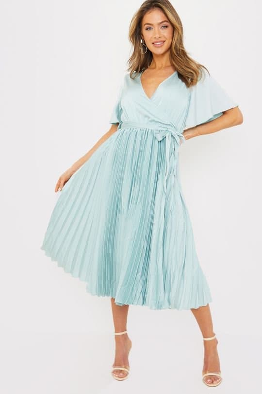 In The Style In The Style Women's Pleated Wrap Midi Dress in Light Green