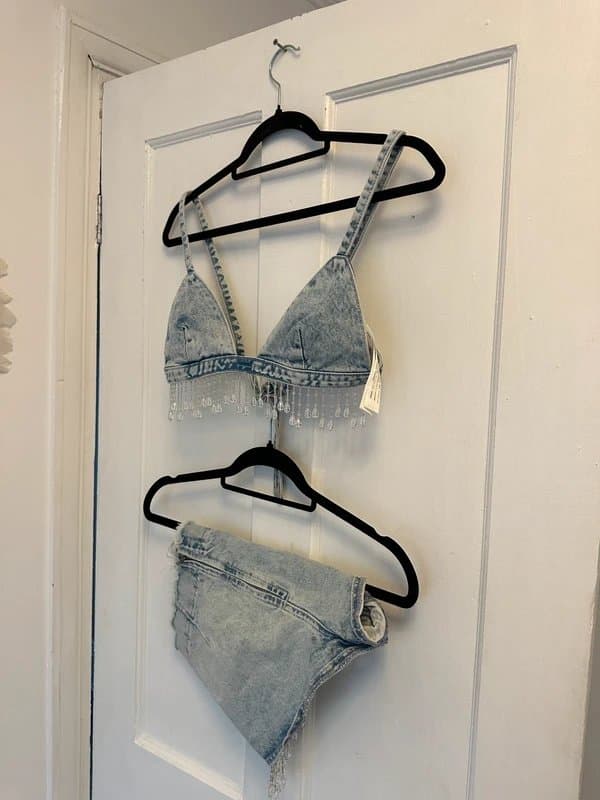 Bershka Denim set with Crystal beading size extra small