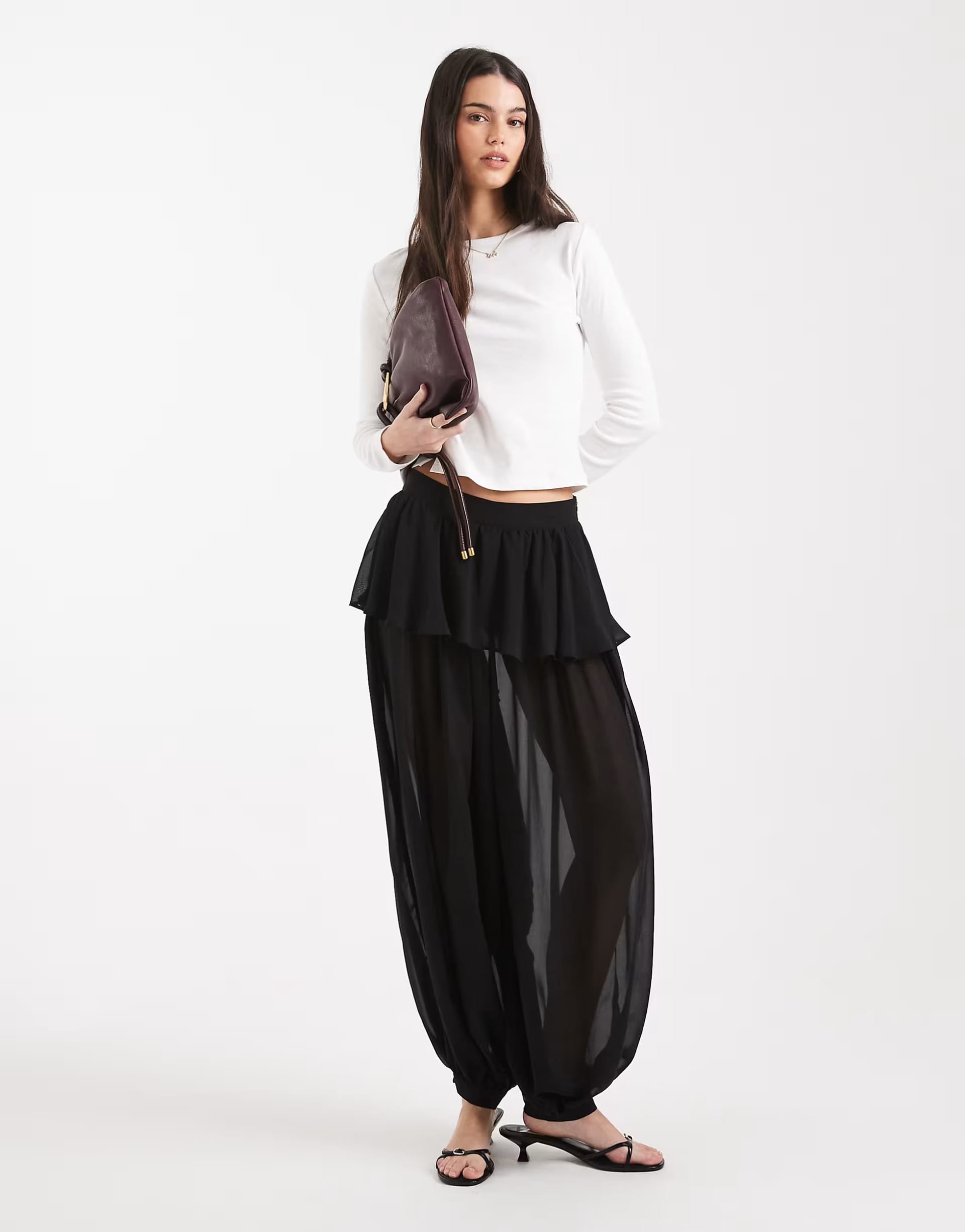 ASOS Sheer Balloon Trousers With Skirt Overlay In Black