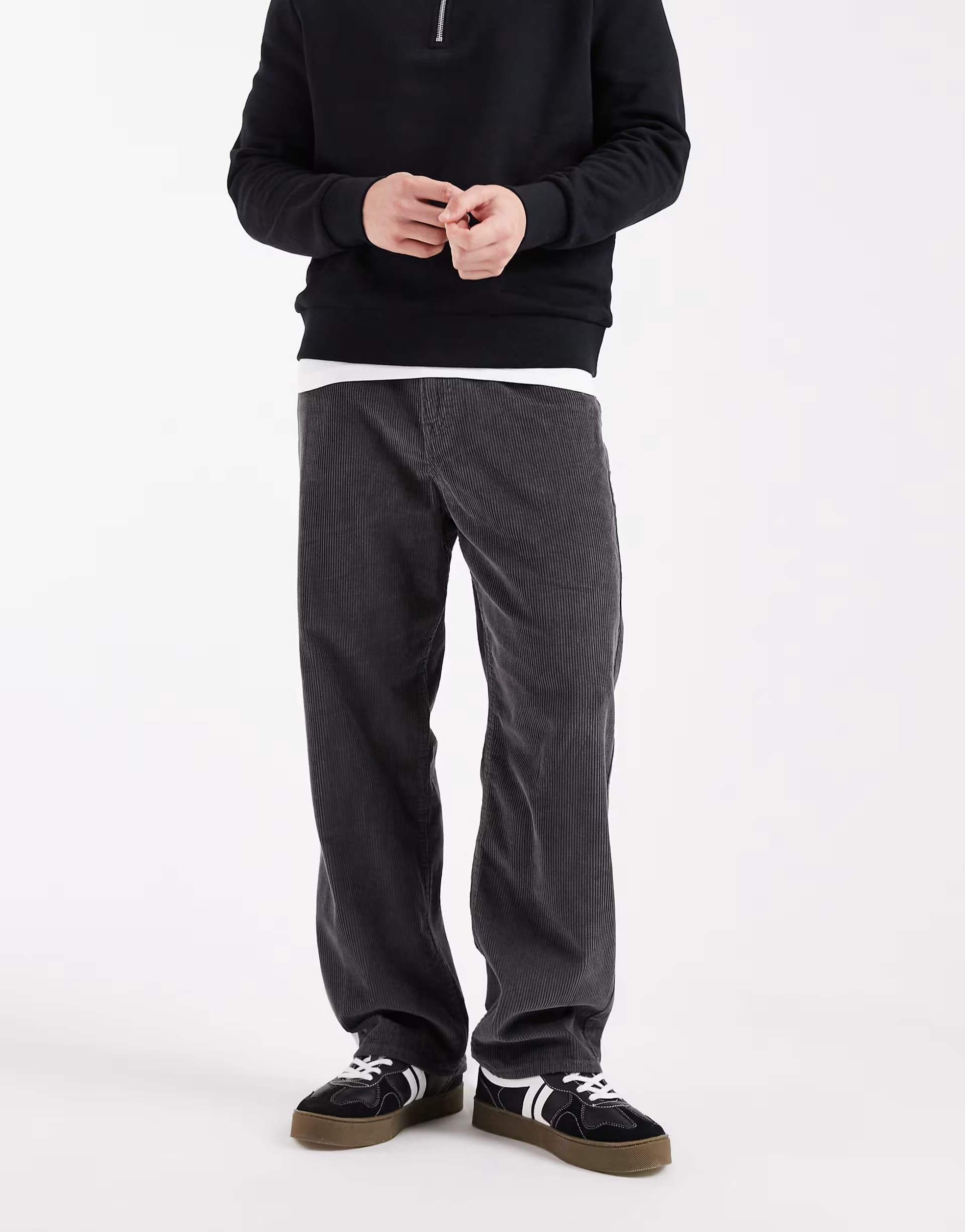 ASOS Jack & Jones Alex baggy cord trousers in dark grey