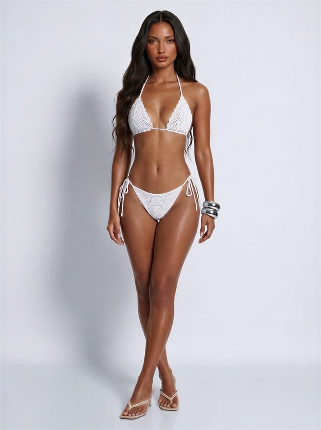 LEMONLUNAR LEMONLUNAR Women's Two-piece Maisa Crochet Bikini, Crochet Knit in White - 2