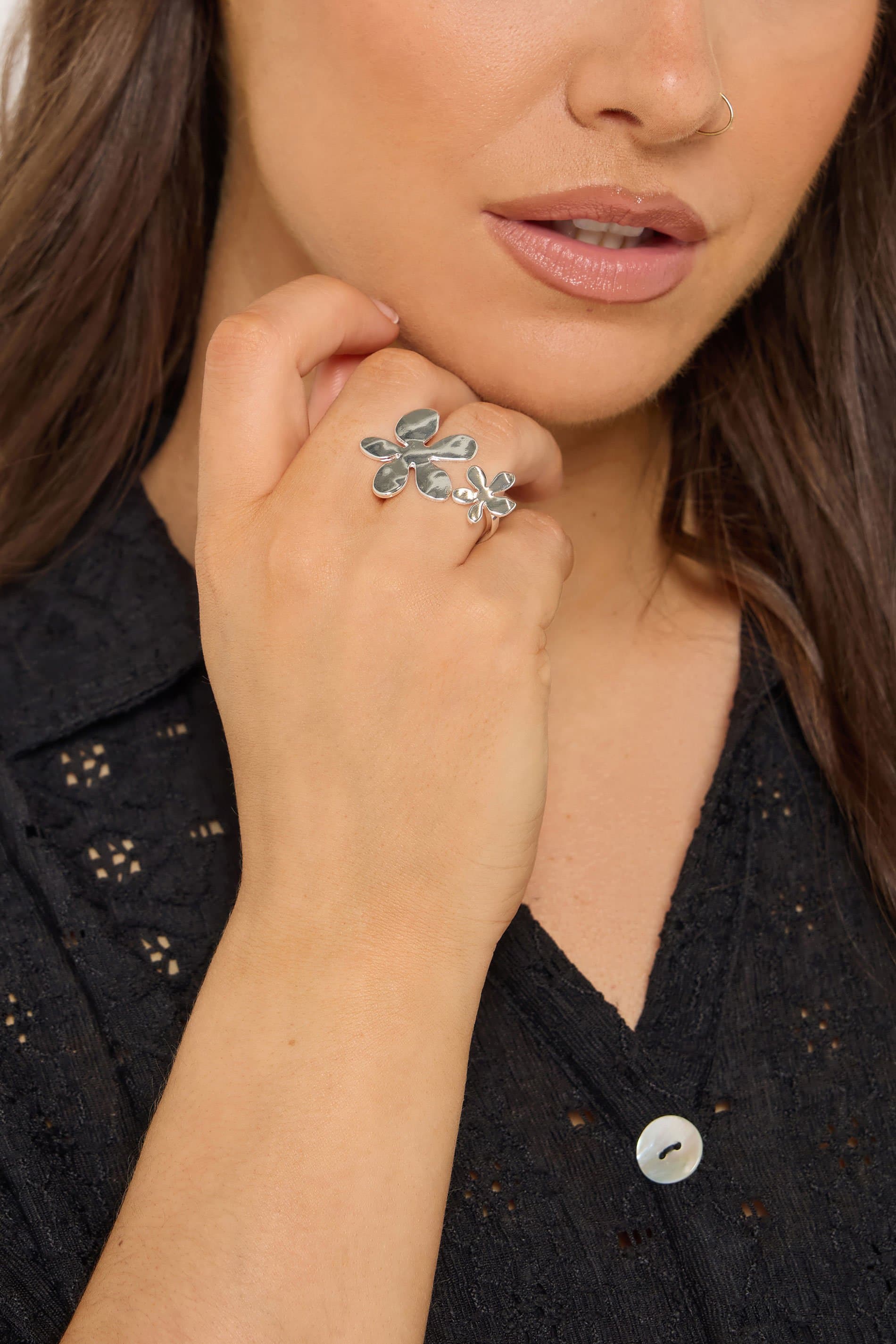 Yours Silver Tone Adjustable Flower Ring