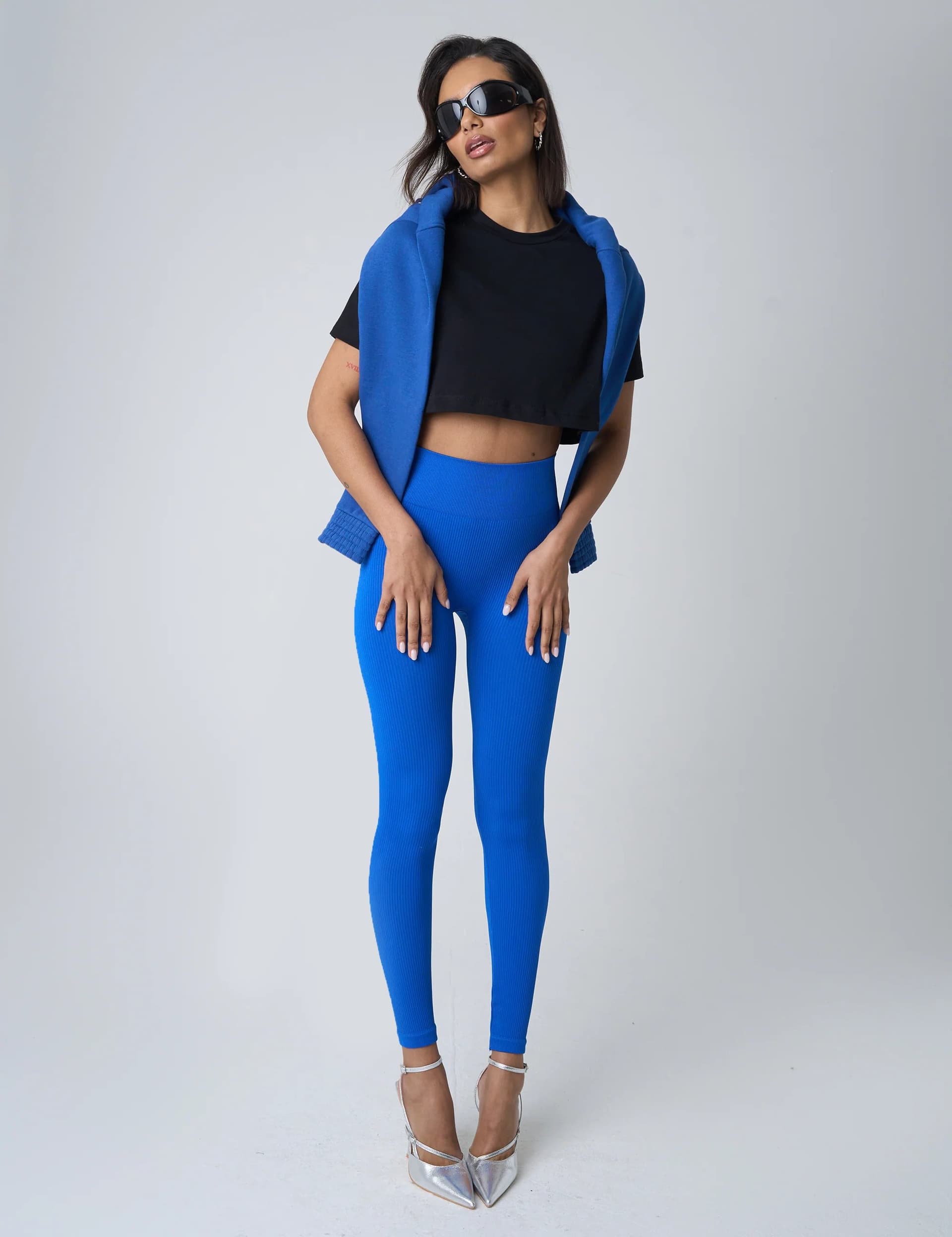 Public Desire Ribbed High Waisted Leggings Cobalt Blue