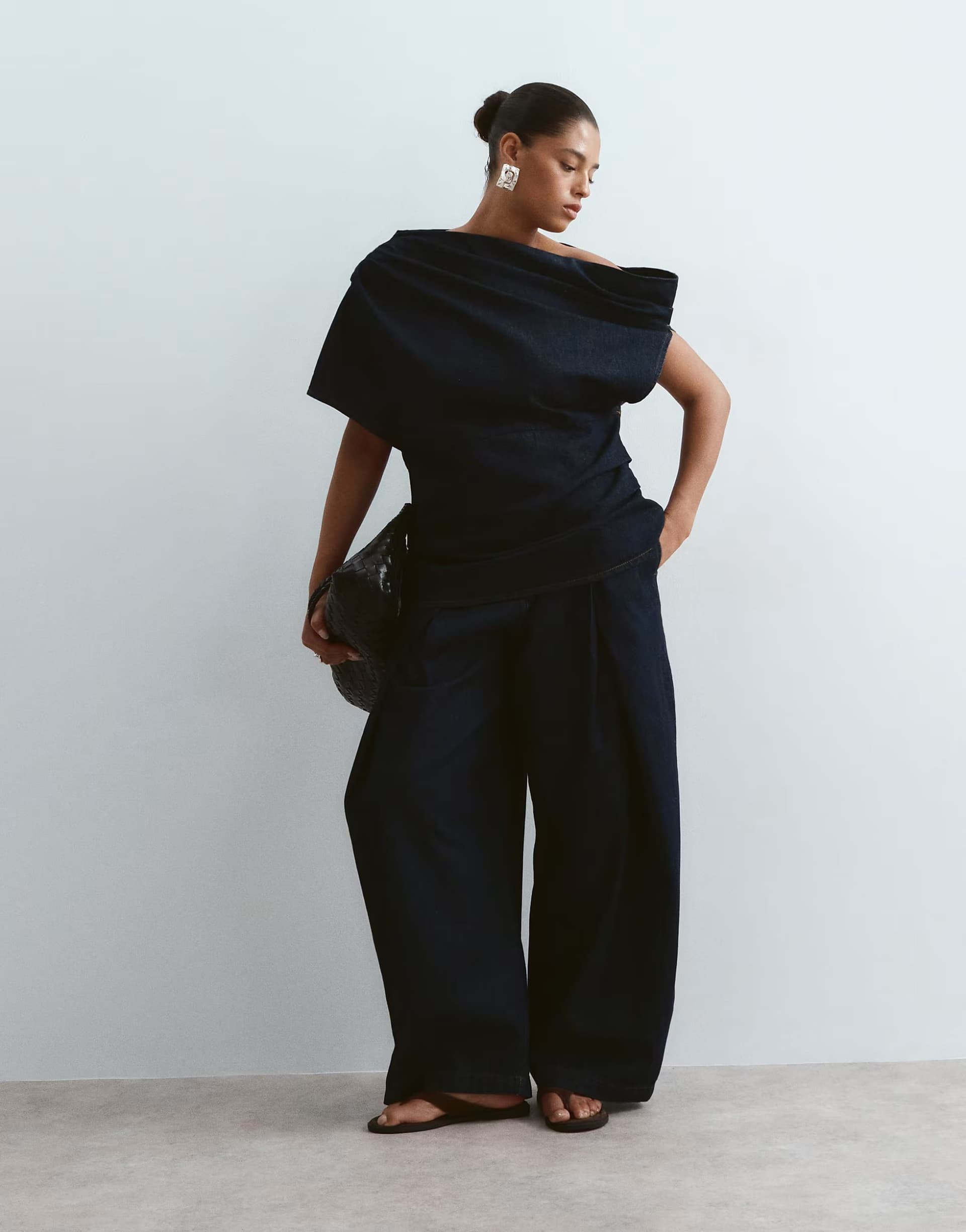 ASOS ARRANGE Curve denim pleat detail trousers co-ord in indigo
