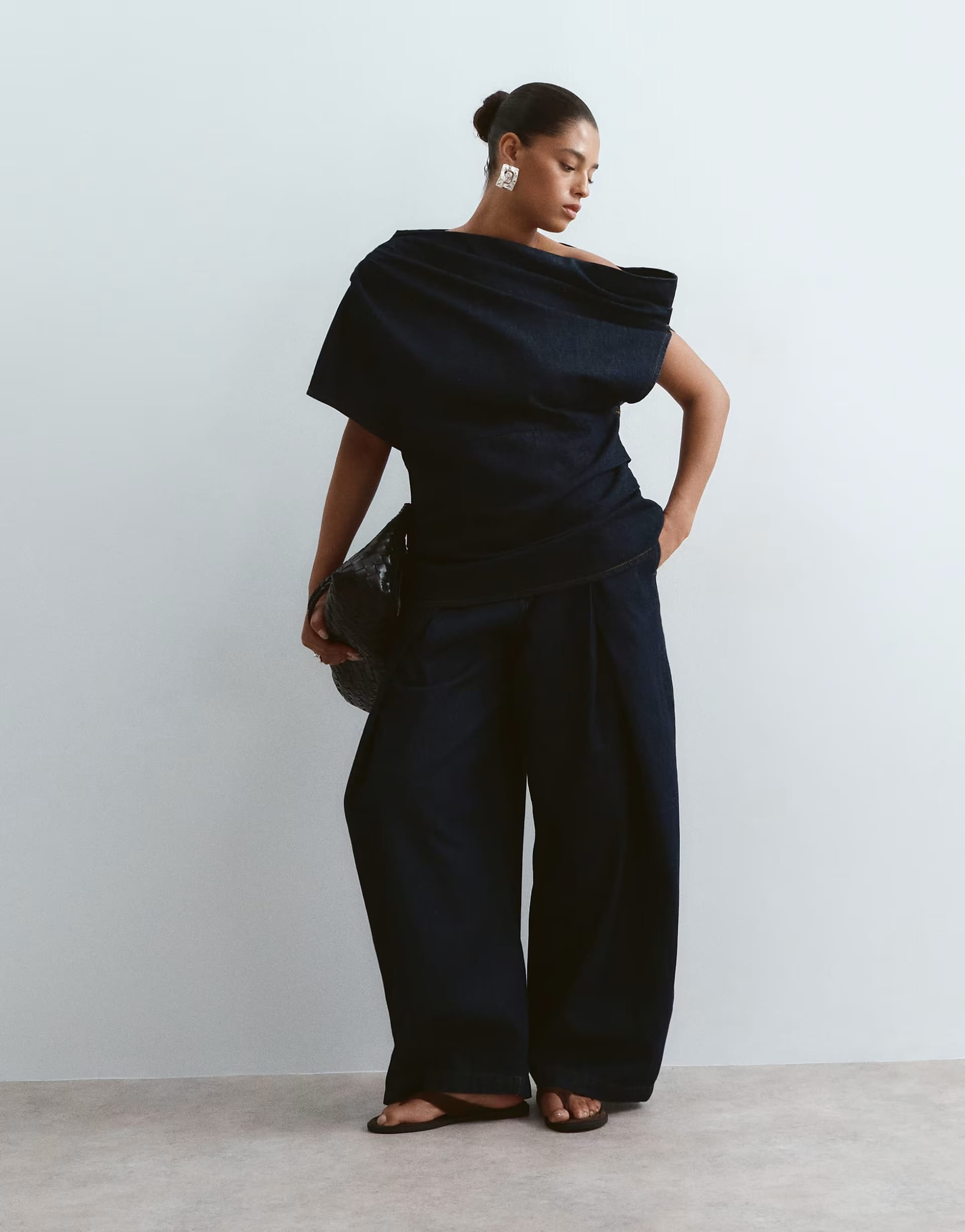 ASOS Curve Indigo Denim Pleat Detail Trousers Co-ord