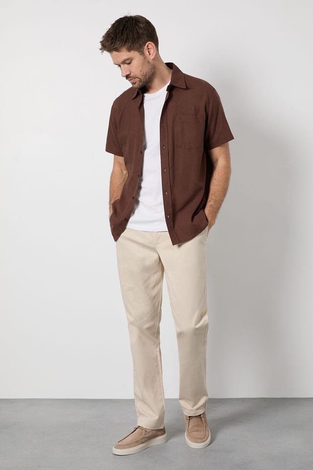 Burton Burton Men's Chocolate Linen Blend Short Sleeve Shirt - 2