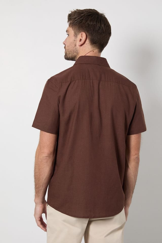 Burton Burton Men's Chocolate Linen Blend Short Sleeve Shirt - 3