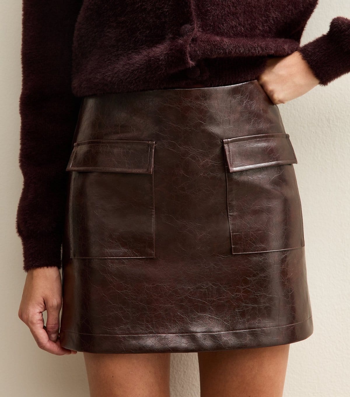 New Look Women's Dark Brown Faux Leather Cargo Mini Skirt New Look - 4