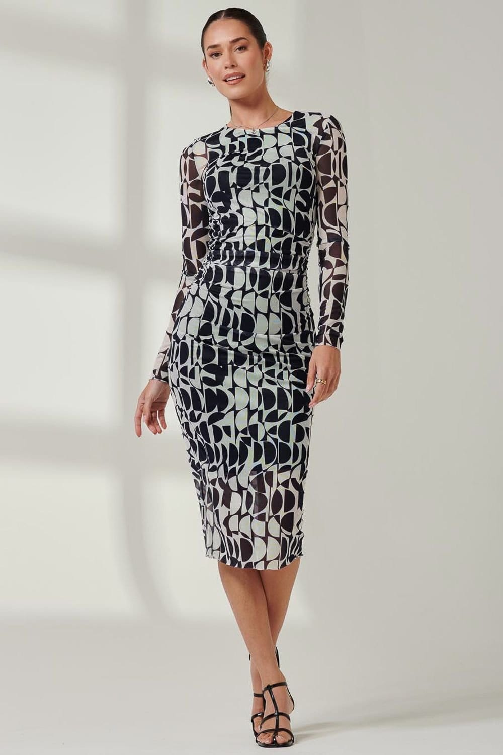 Jolie Moi Jolie Moi Women's Long Sleeve Mesh Bodycon Maxi Dress in Dark Navy - 4
