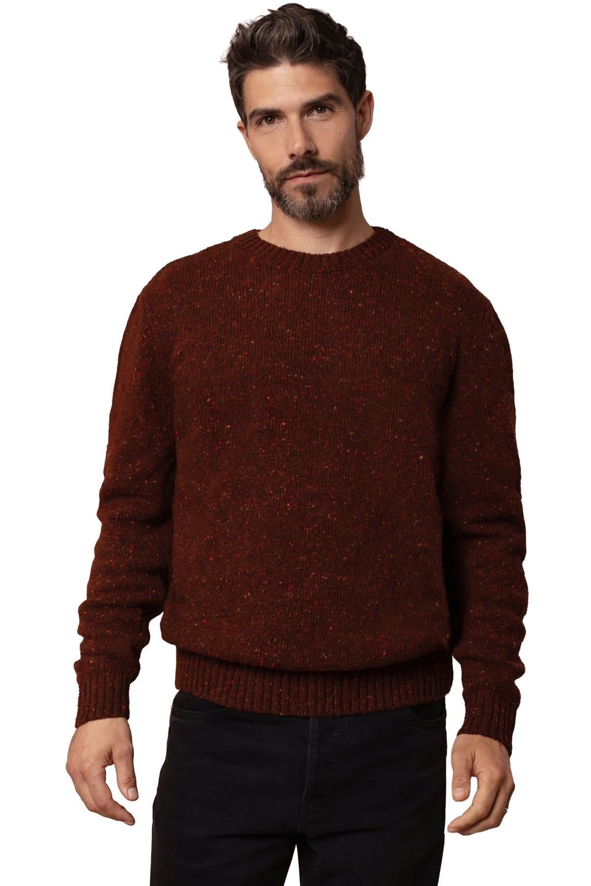 Celtic & Co Celtic & Co Men's Donegal Crew Neck Sweater in Dark Brown