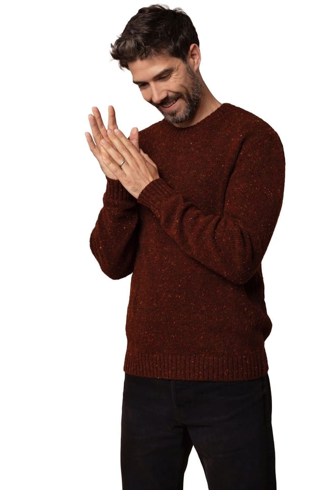 Celtic & Co Celtic & Co Men's Donegal Crew Neck Sweater in Dark Brown - 3