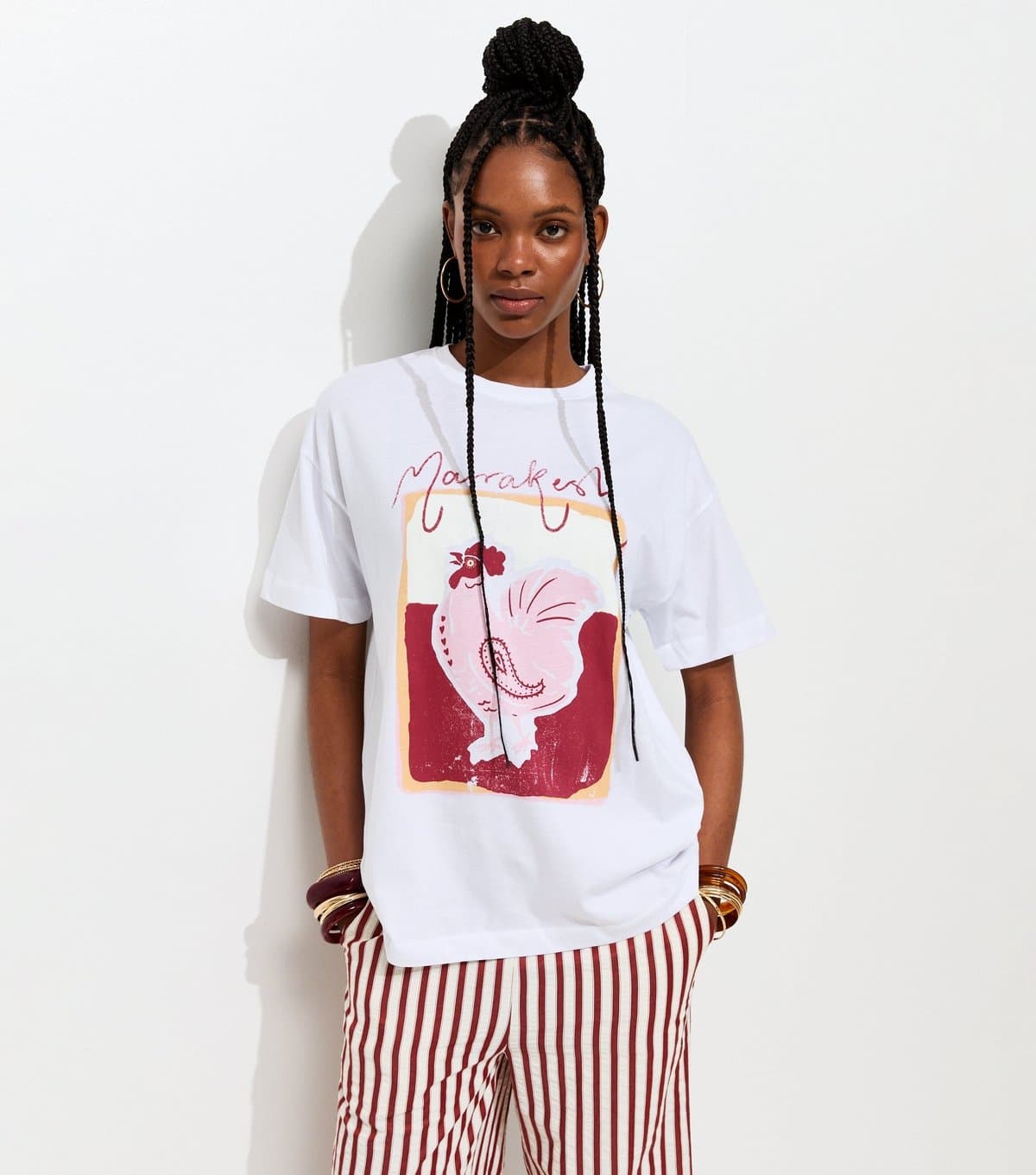 New Look Women's White Rooster Print Oversized T-Shirt New Look