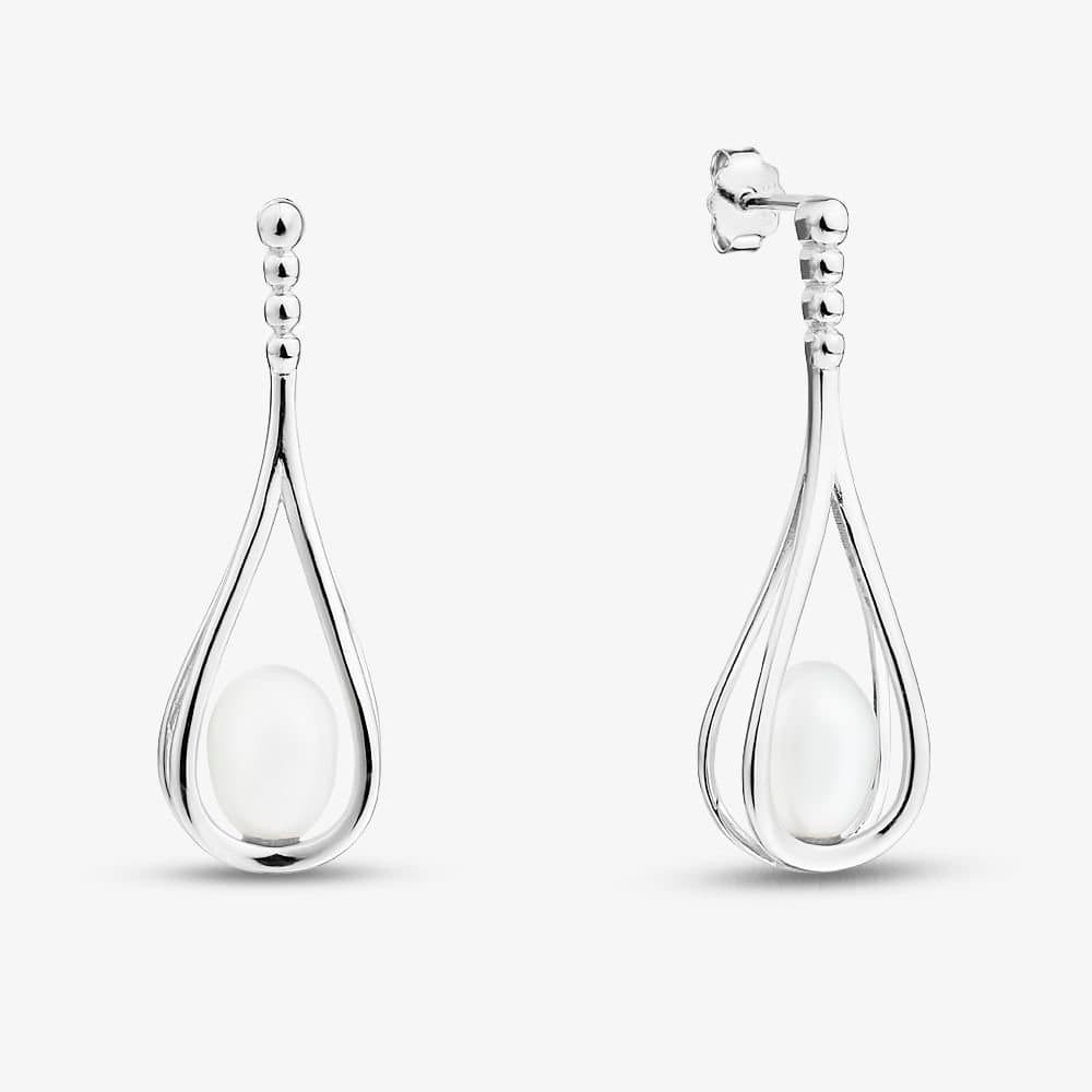 T.H.Baker T.H.Baker Women's Sterling Silver Freshwater Pearl Oval Dropper Earrings EOW70230FW