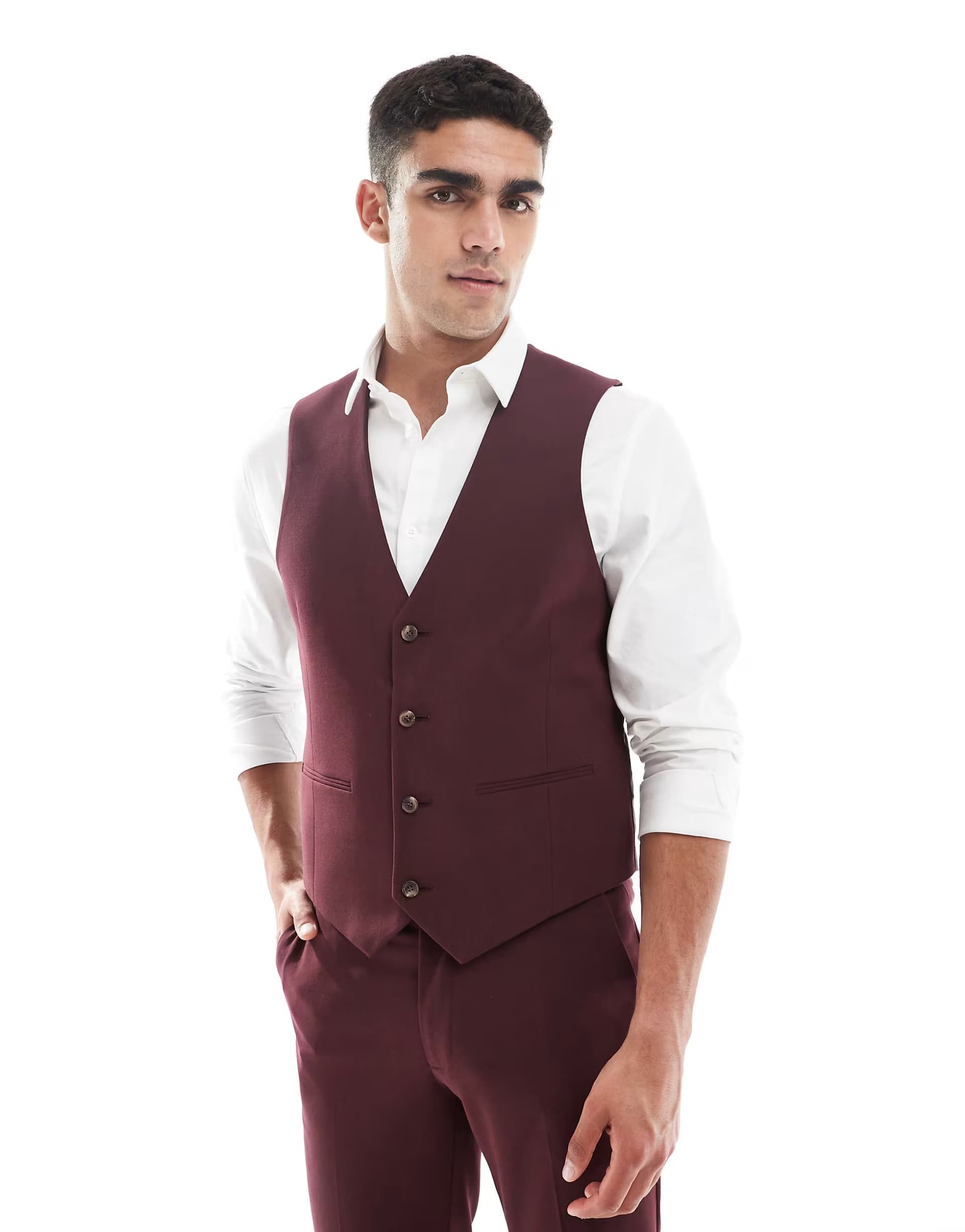 ASOS ASOS DESIGN slim suit waistcoat in burgundy