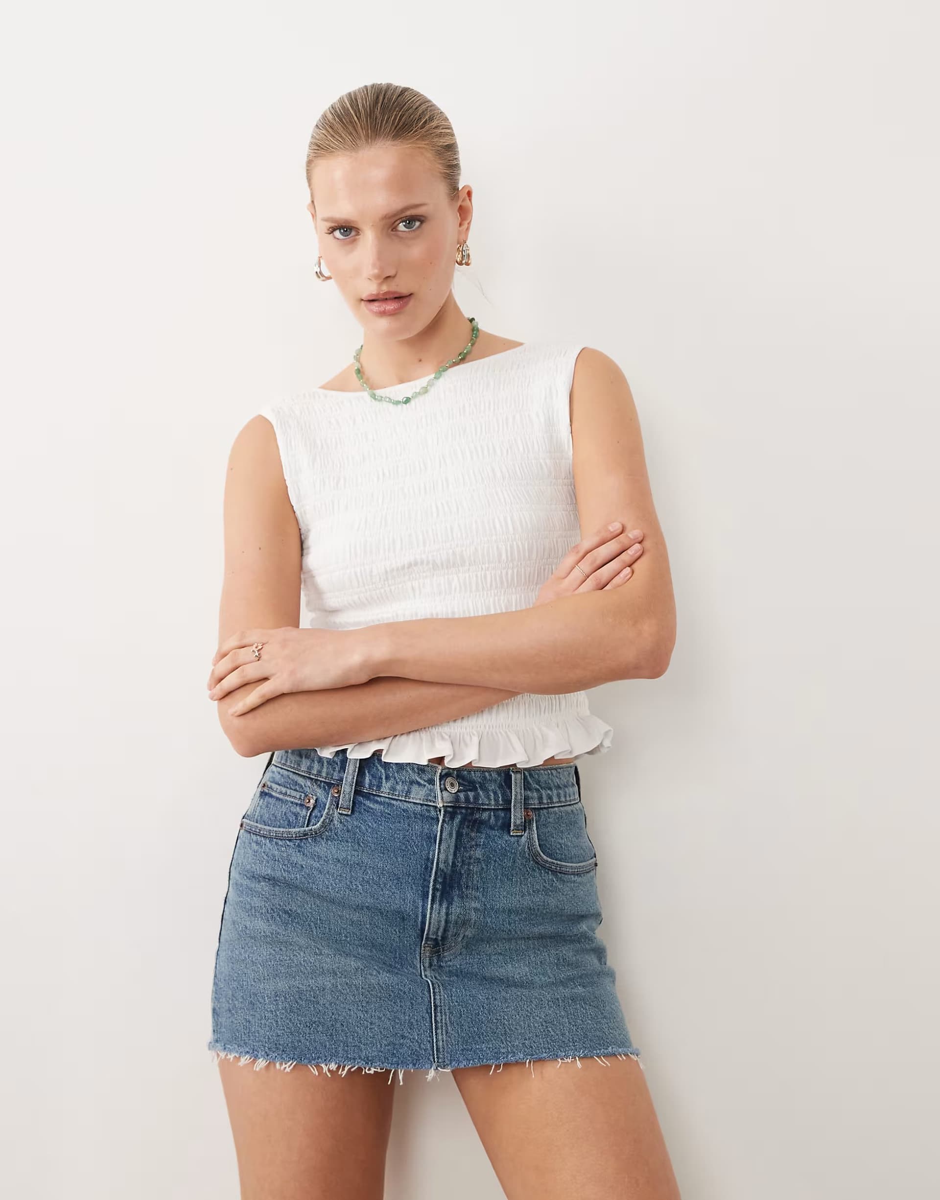 ASOS Abercrombie & Fitch mini denim skort in vintage wash blue