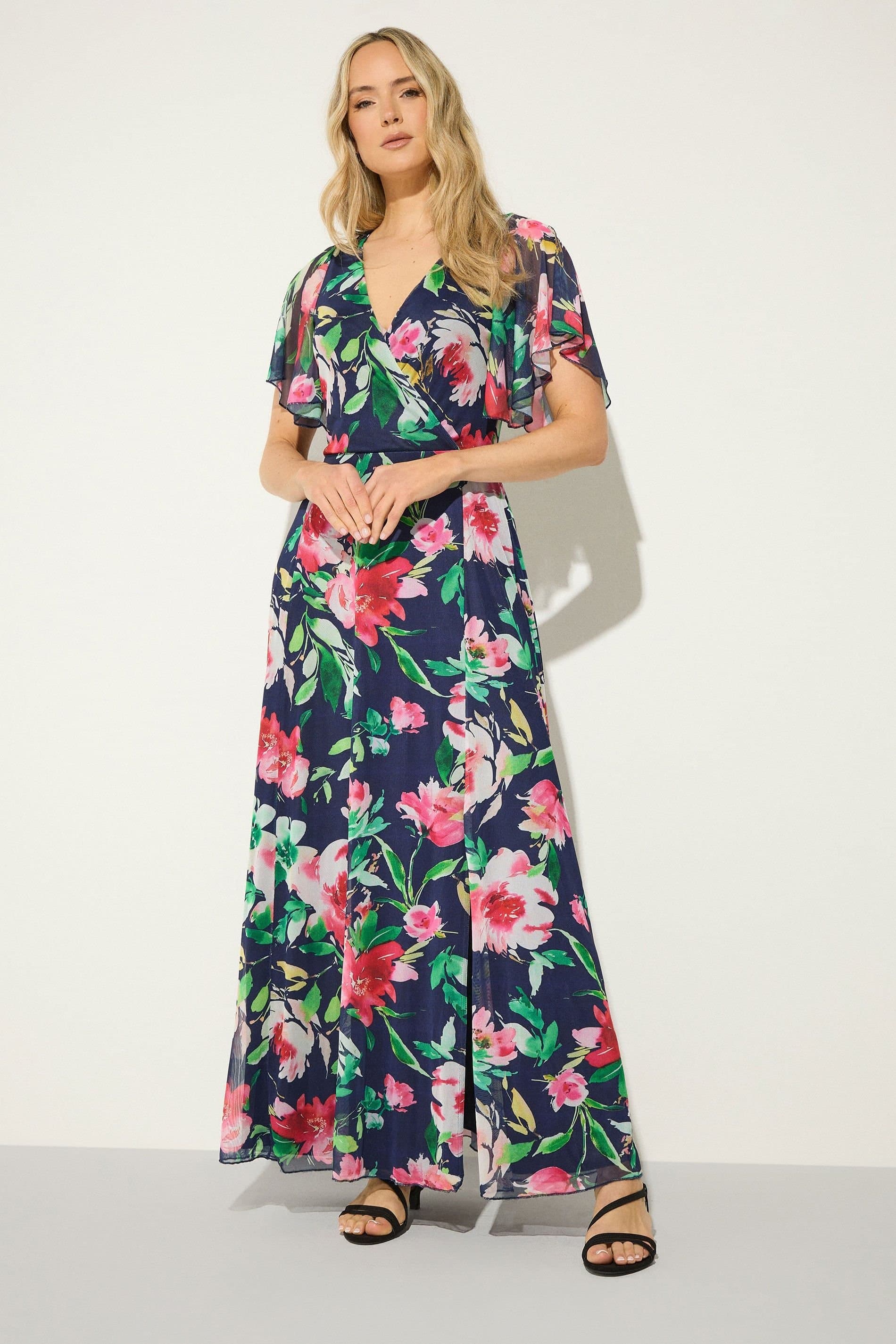 Long Tall Sally Long Tall Sally Women's Tall Floral Mesh Maxi Dress in Dark Navy