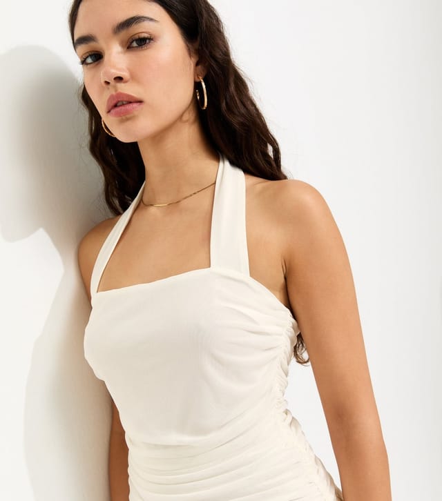New Look Women's Off White Mesh Halter Neck Mini Dress New Look - 2