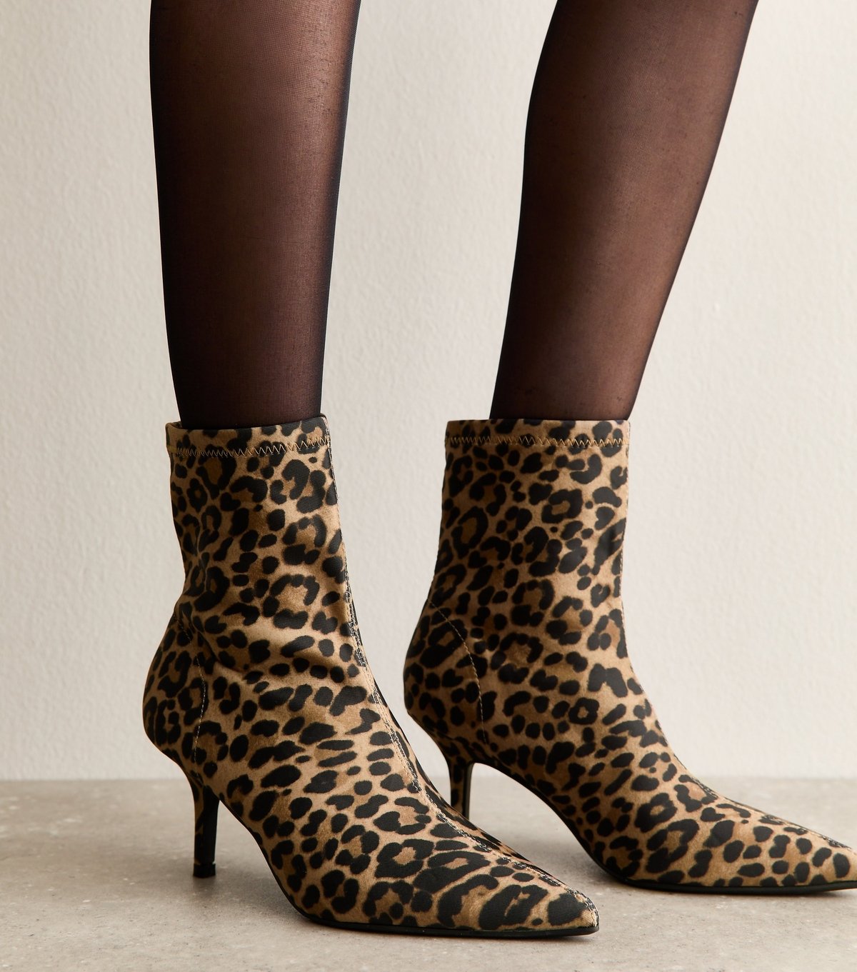 New Look Women's Stone Leopard Print Sock Boots Vegan New Look - 3
