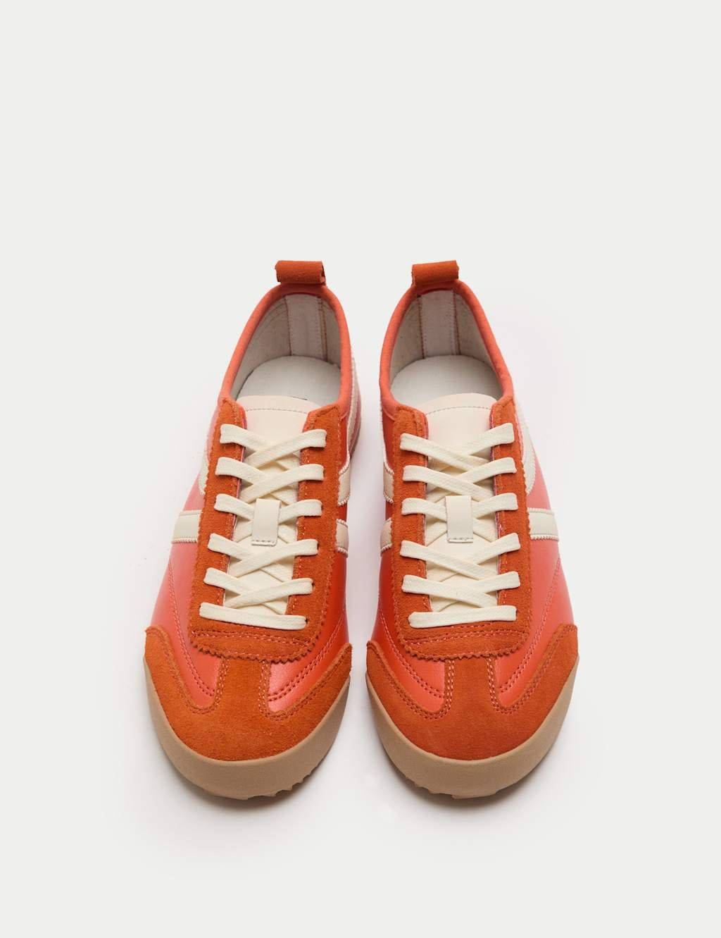 Marks & Spencer M&S Leather Stripe Trainers Orange - 1