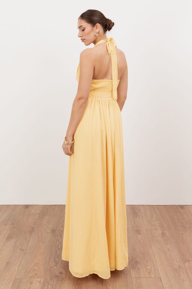 Anaya with Love Anaya with Love Women's Self Tie Halter Neck Maxi Dress in Yellow - 2