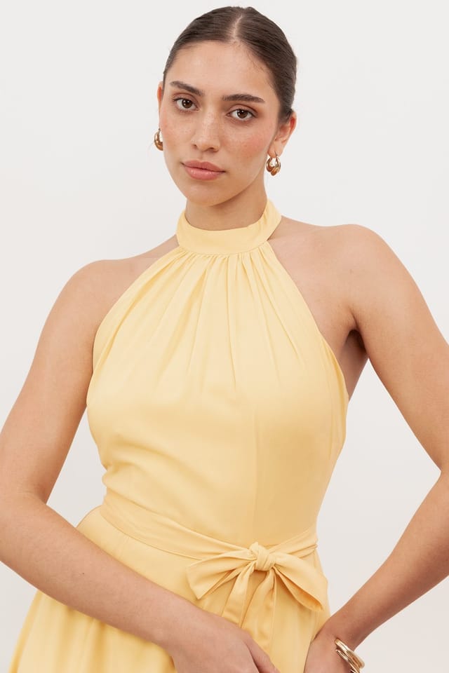 Anaya with Love Anaya with Love Women's Self Tie Halter Neck Maxi Dress in Yellow - 3