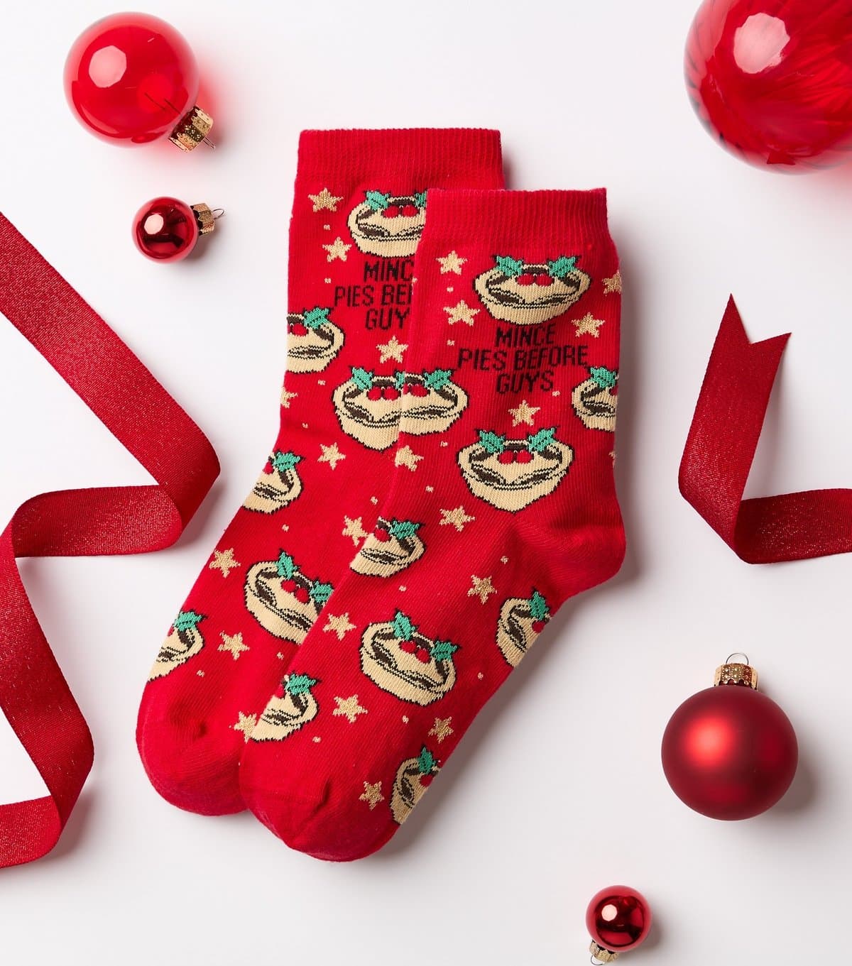 New Look Bright Red Cotton Rich Christmas Mince Pies Before Guys Ankle Socks New Look