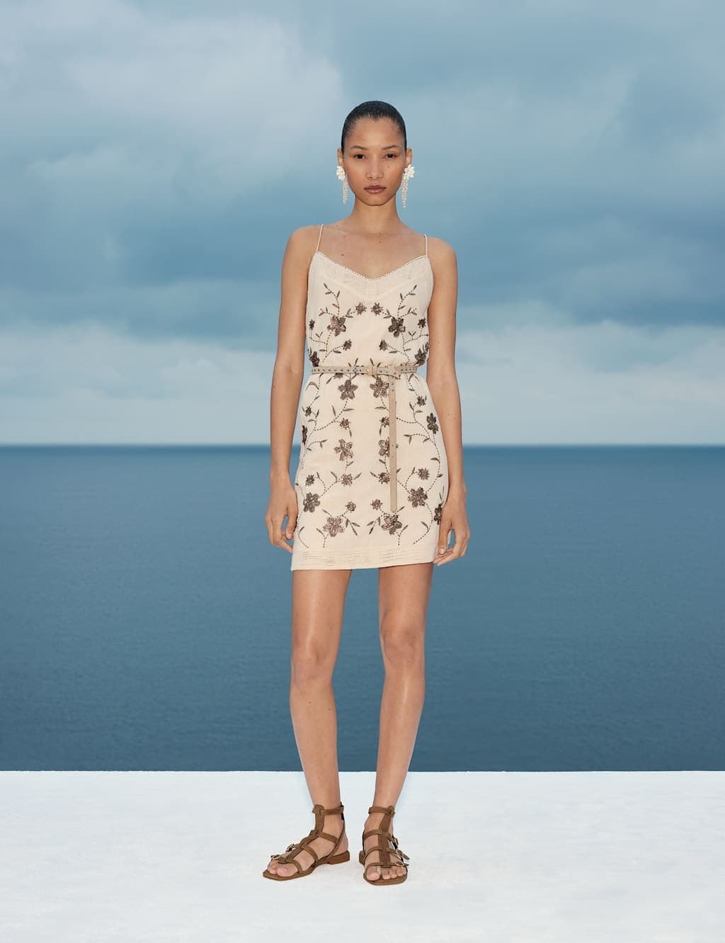 Marks & Spencer M&S Pure Cotton Embellished V-Neck Mini Cami Dress Soft White