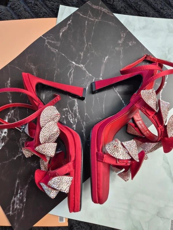 Next Red forever comfort size 6 embellished petal jewels strappy cushioned heels