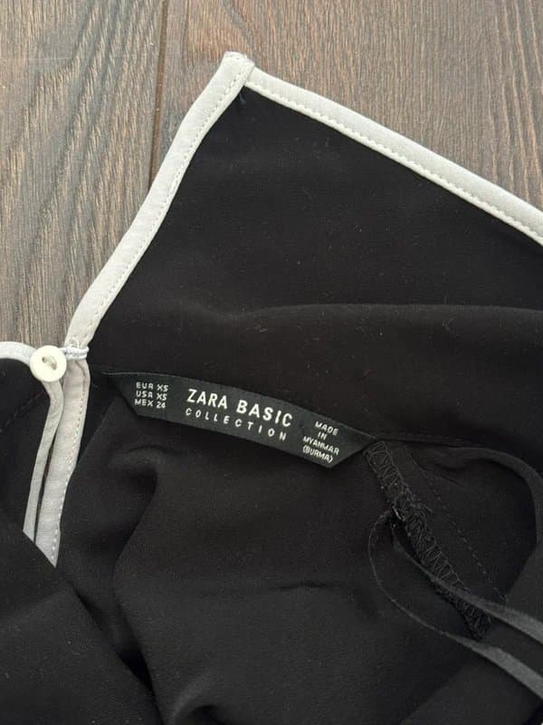 Zara Chic Zara black long sleeve keyhole blouse with white piping